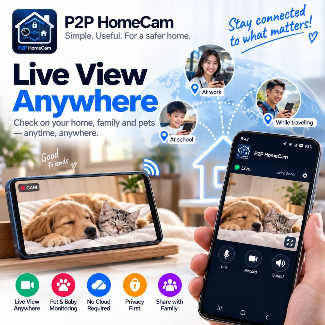 P2P HomeCam live view connecting a camera phone with viewers away from home